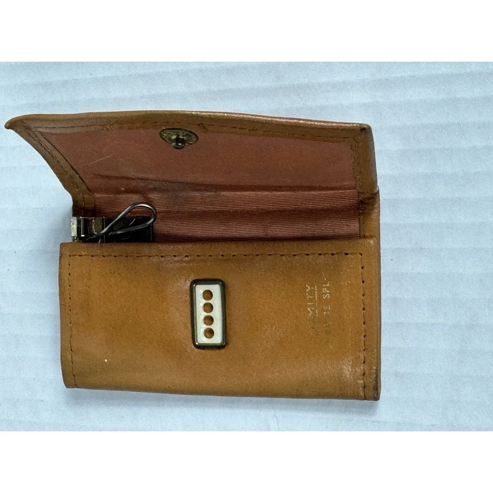 Vintage Hand Tooled Leather Key Wallet Holder Case Trifold Snap Button